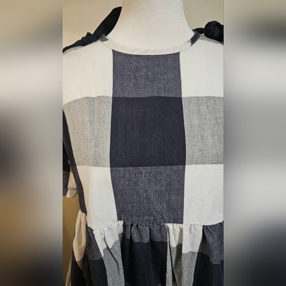 LAZY OAF Left Field Tie Dress In Blue/white Checkered Print. Size 6 - Picture 7 of 16